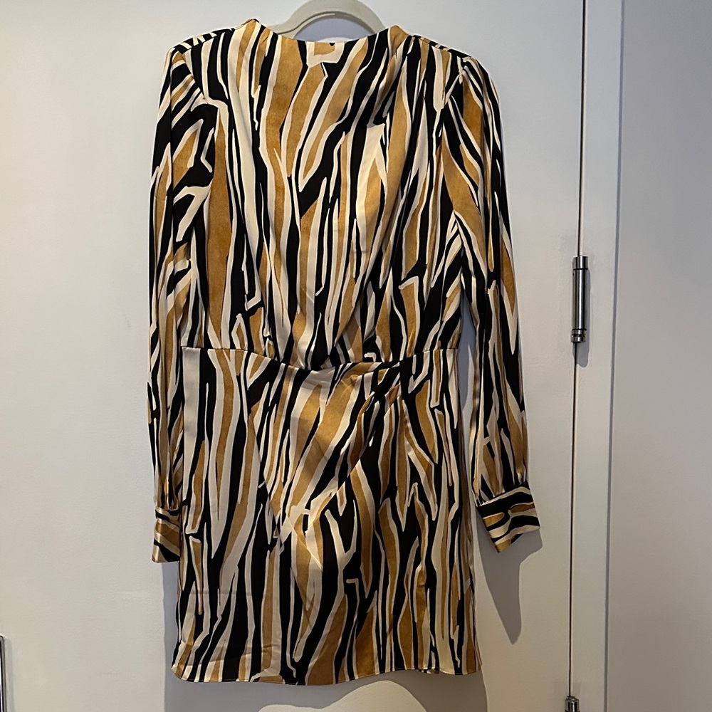 Mango Black, White, and Gold Long Sleeve Dress